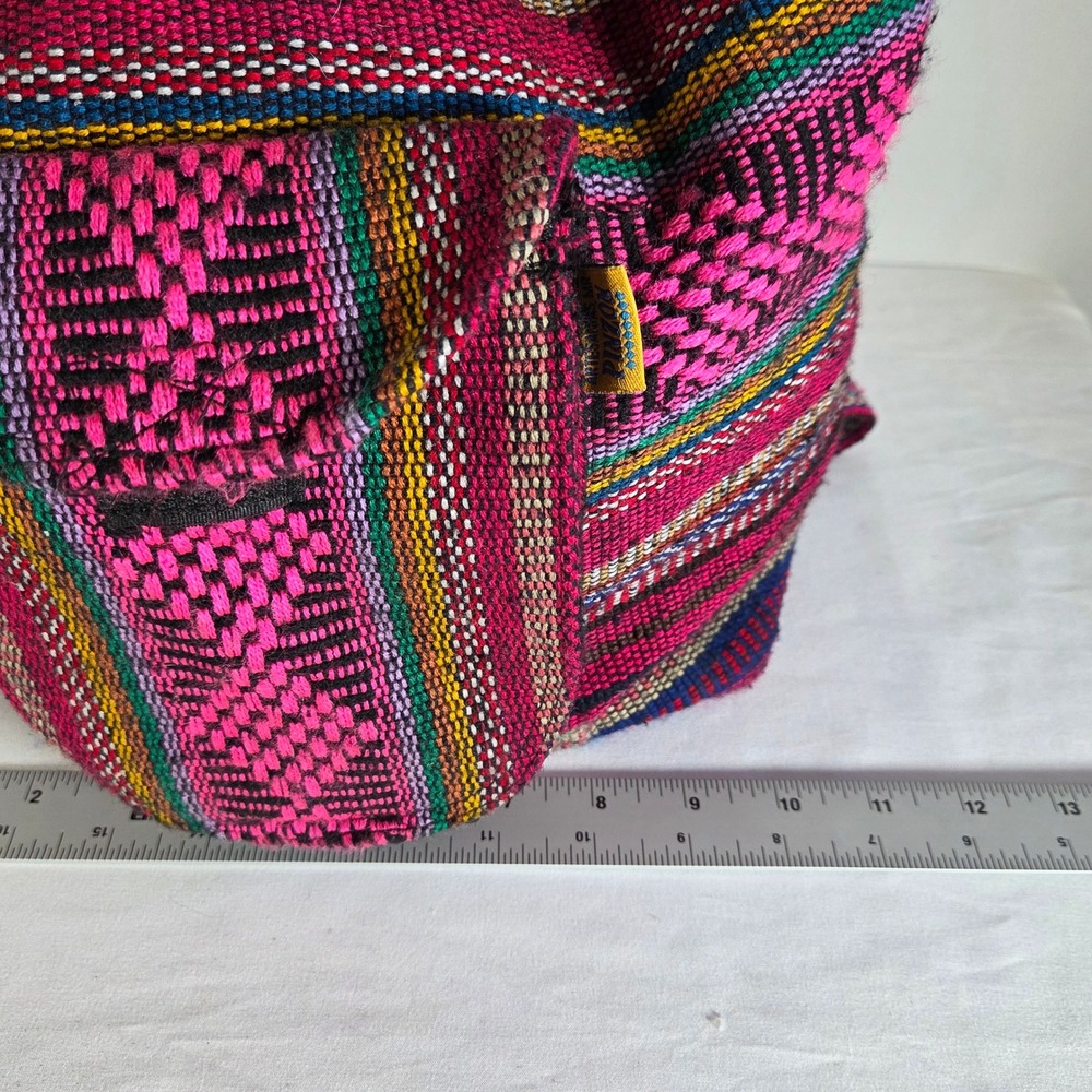 Artesanias MR Pinzon Woven Boho Backpack Pink Multi Stripe Drawstring Bag - Picture 7 of 7